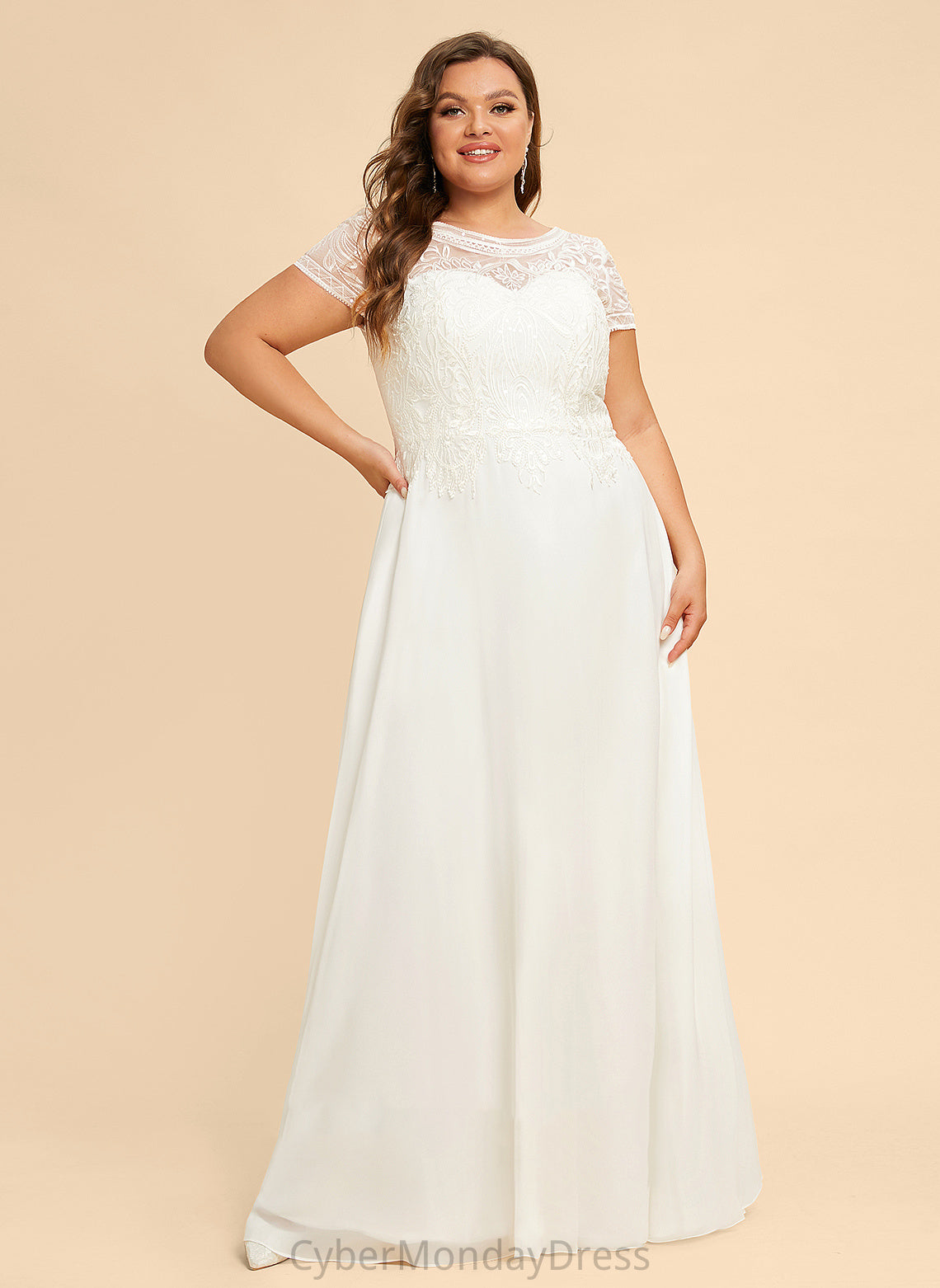 Neck Lace With Sierra Dress Floor-Length Wedding Dresses Scoop Chiffon Wedding Sequins