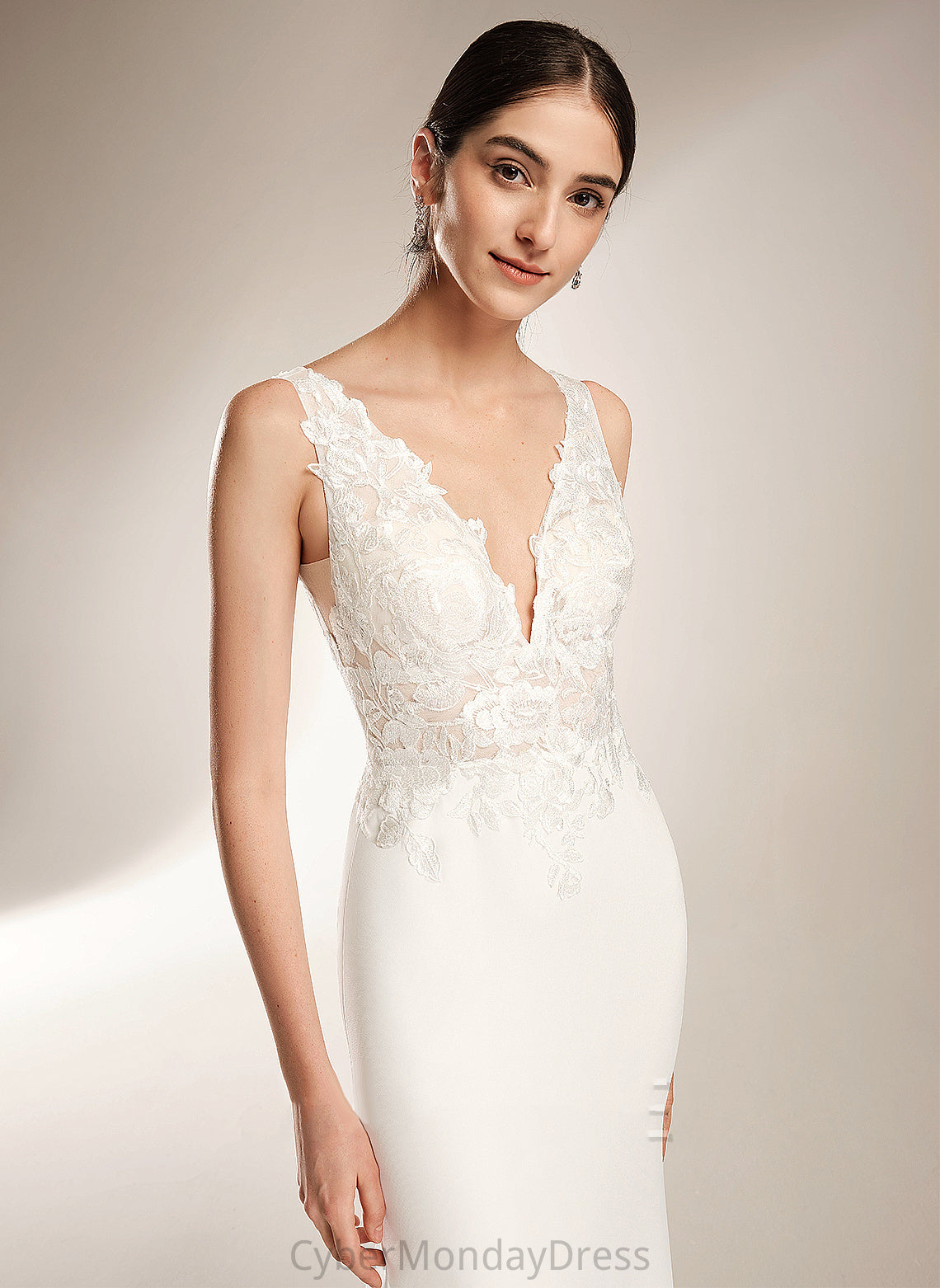 With Ada Court Stretch Sequins Train V-neck Wedding Dresses Sheath/Column Wedding Crepe Dress