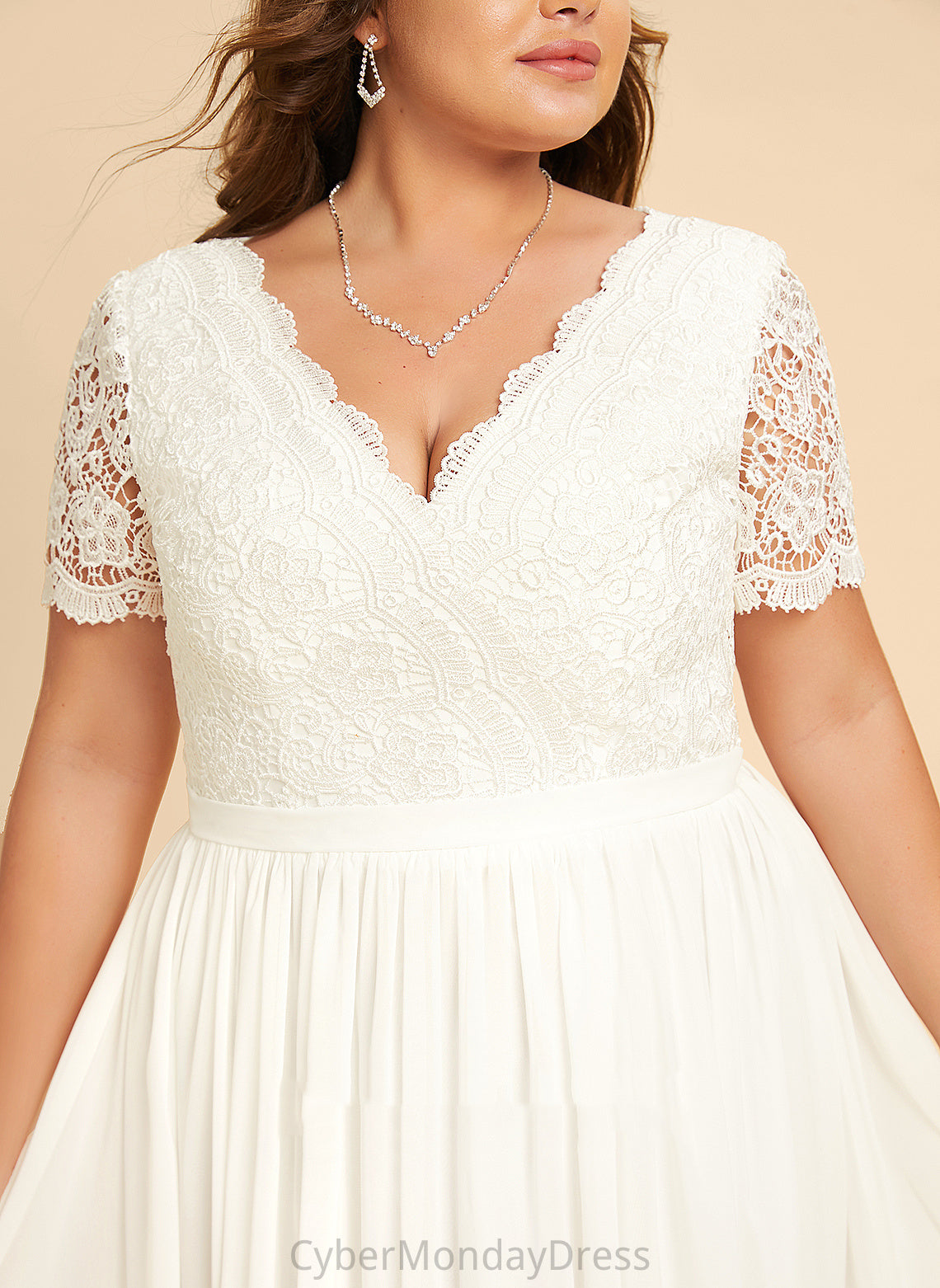 Asymmetrical Lace V-neck A-Line Reina Wedding Dresses With Chiffon Wedding Dress