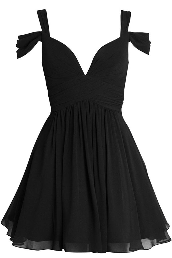 Simple V Neck Off Shoulder Zipper Back Short Homecoming Dresses