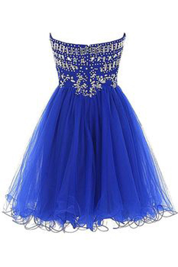 Classy Sleeveless Strapless Beaded Short Homecoming Dresses