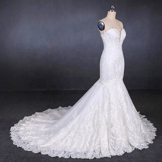 Unique Mermaid Ivory Lace Long Sweetheart Wedding Dresses Wedding Gowns