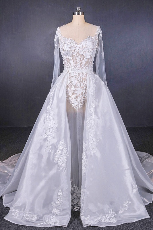 Long Sleeves Simple Elegant Wedding Dresses Lace Wedding Gowns