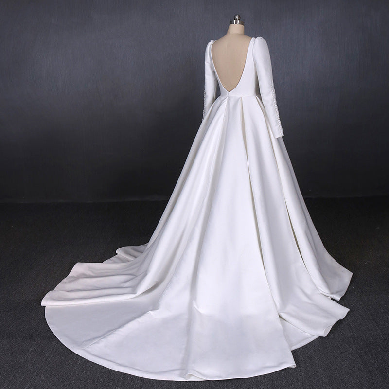 Vintage Backless White Wedding Dresses With Sleeves Elegant Wedding Gowns