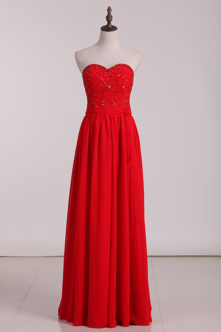 2024 A Line Sweetheart Beaded Bodice Bridesmaid Dresses Chiffon Floor Length