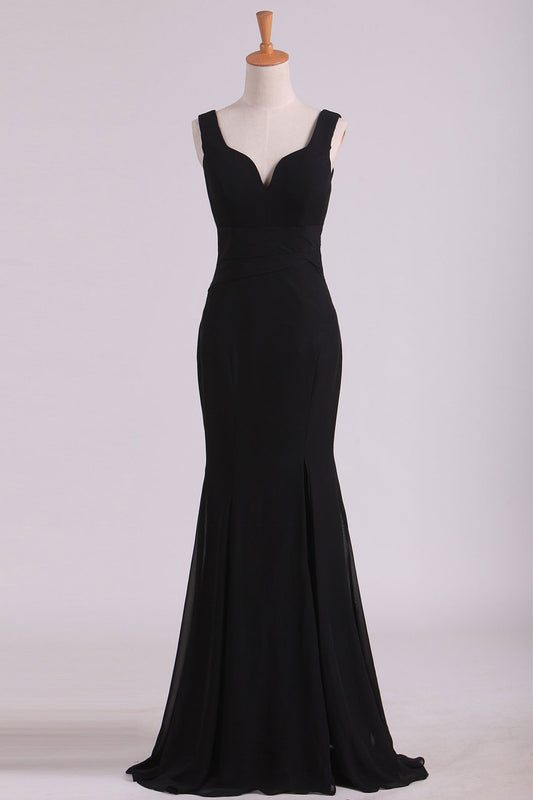 2024 Straps Bridesmaid Dresses Mermaid With Slit Chiffon Black