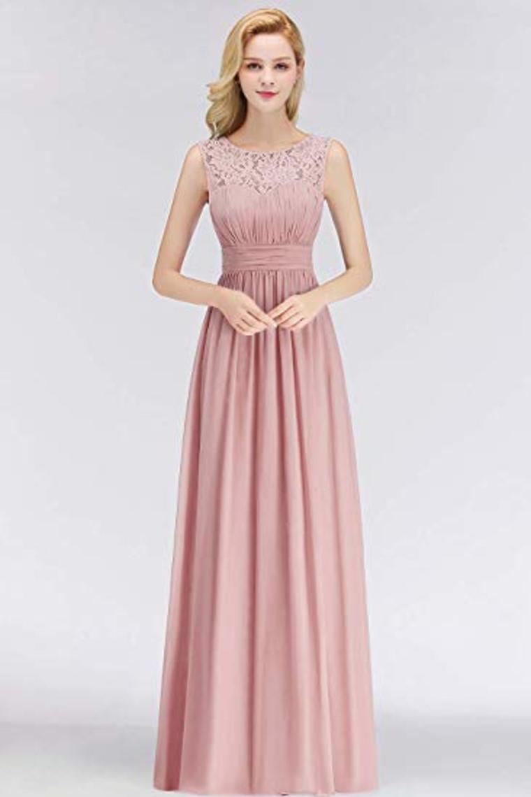 Elegant Chip A-Line Chiffon Evening Bridesmaid Ball Gown Long Dress