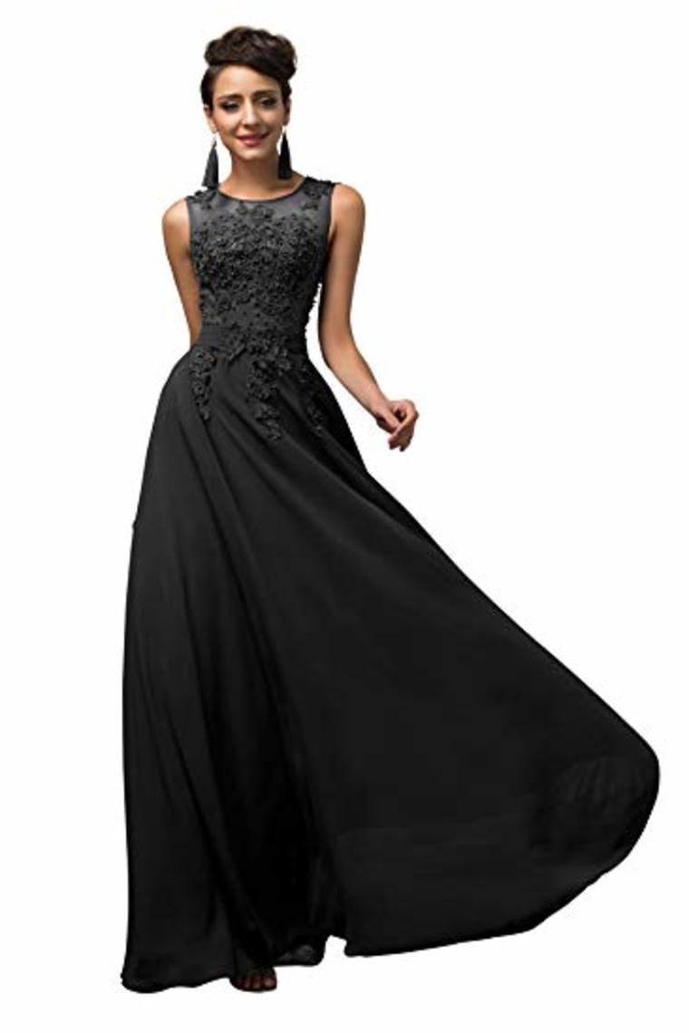 Lace Chiffon Round Neck A Line Wedding Bridesmaid Long Evening Festive Party Dress