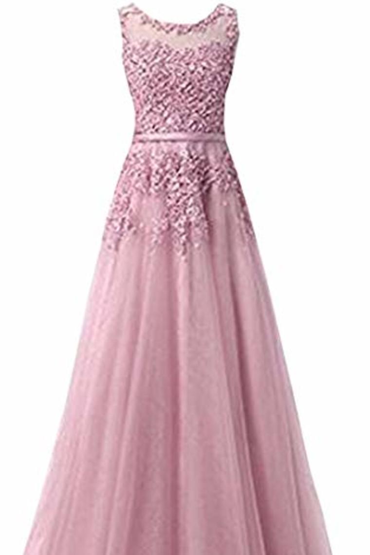 Beautiful A-Line Long Lace Tulle Zipper Evening Dress Ball Gown Bridesmaid Dress