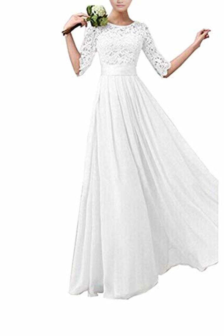 Lace Splice Chiffon Half Sleeve Floor Length Formal Bridesmaid Dresses