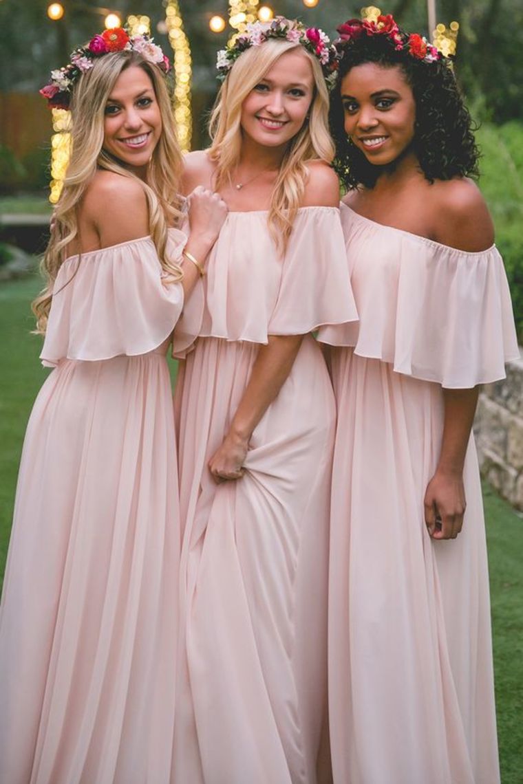 2024 Chiffon Boat Neck Bridesmaid Dresses A Line Sweep Train