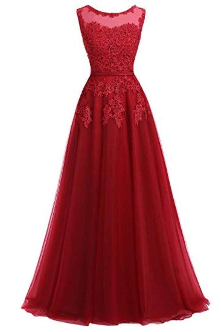 Beautiful A-Line Long Lace Tulle Zipper Evening Dress Ball Gown Bridesmaid Dress