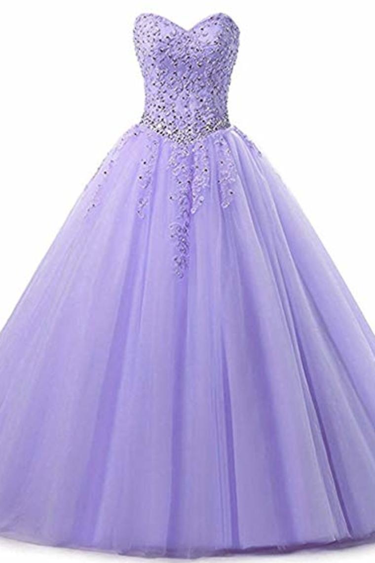 Tulle Beading Sweetheart Neck A Line Sleeveless Wedding Bridesmaid Long Evening Festive Party Dress