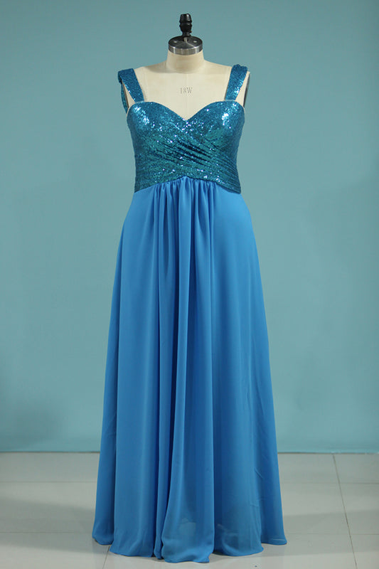 2024 Bridesmaid Dresses Straps Sequined Bodice A Line Chiffon Floor Length