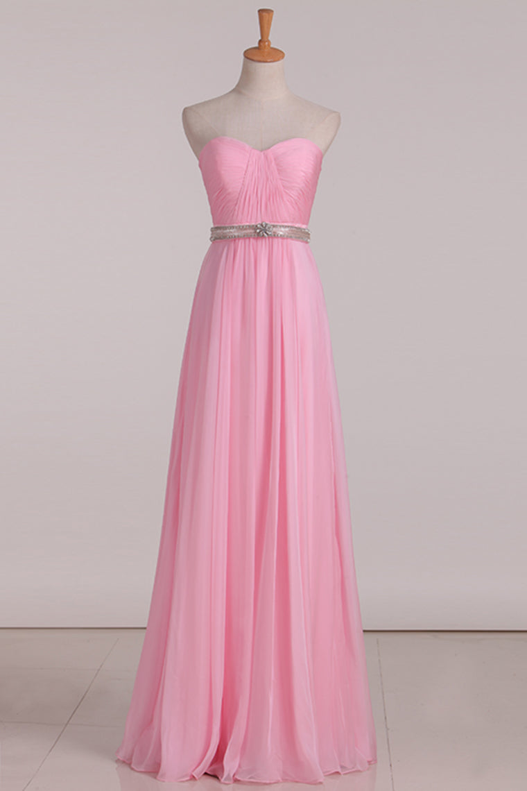 2024 Bridesmaid Dresses A Line Sweetheart Pleated Bodice Beaded Waistline Chiffon