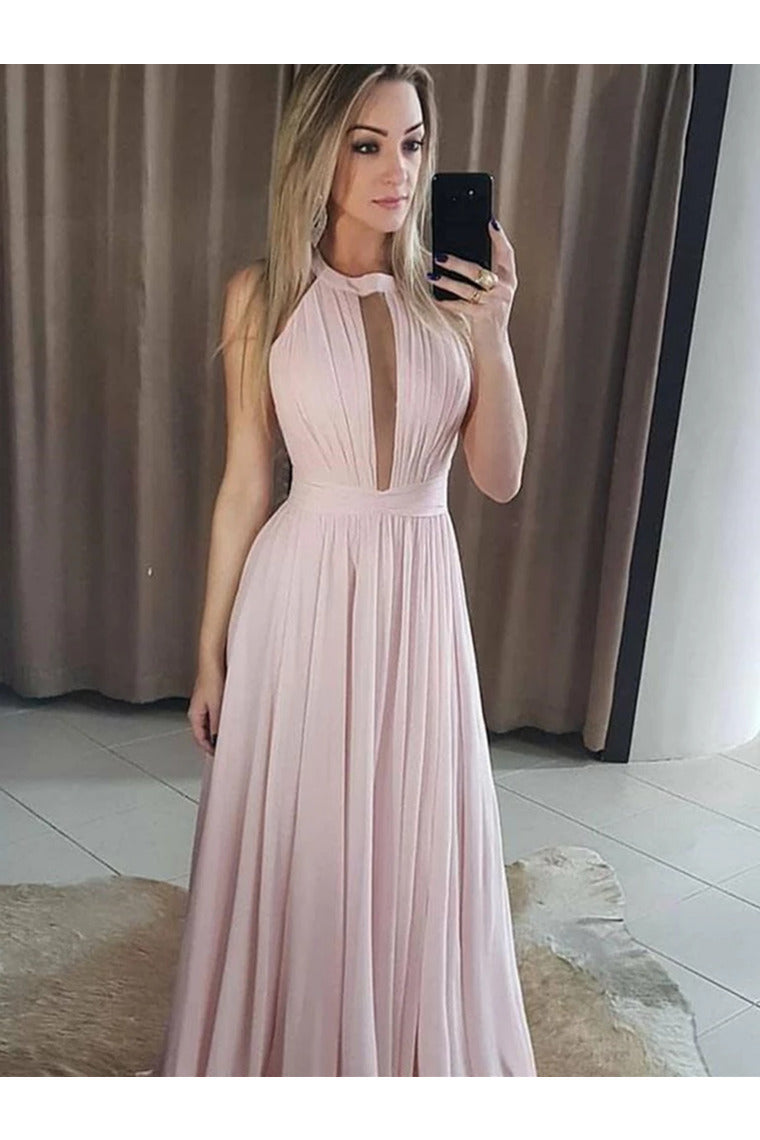 Round Neck Chiffon Prom Dresses Bridesmaid Dresses Ruffles