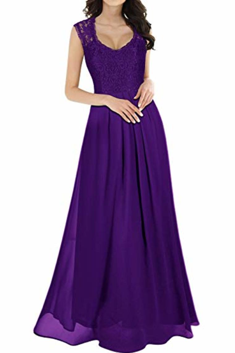 Elegant Sleeveless Round Neck Lace Dress Bridesmaid Party Festive Chiffon Long Dress