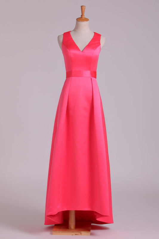 2024 Bridesmaid Dresses V Neck Ankle Length Satin