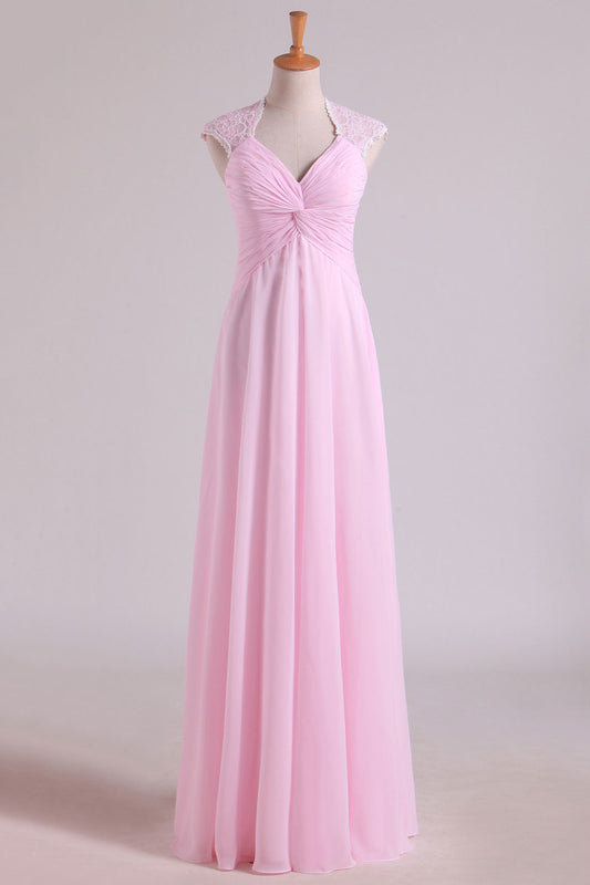 2024 V-Neck Bridesmaid Dresses A-Line Floor-Length With Ruffles