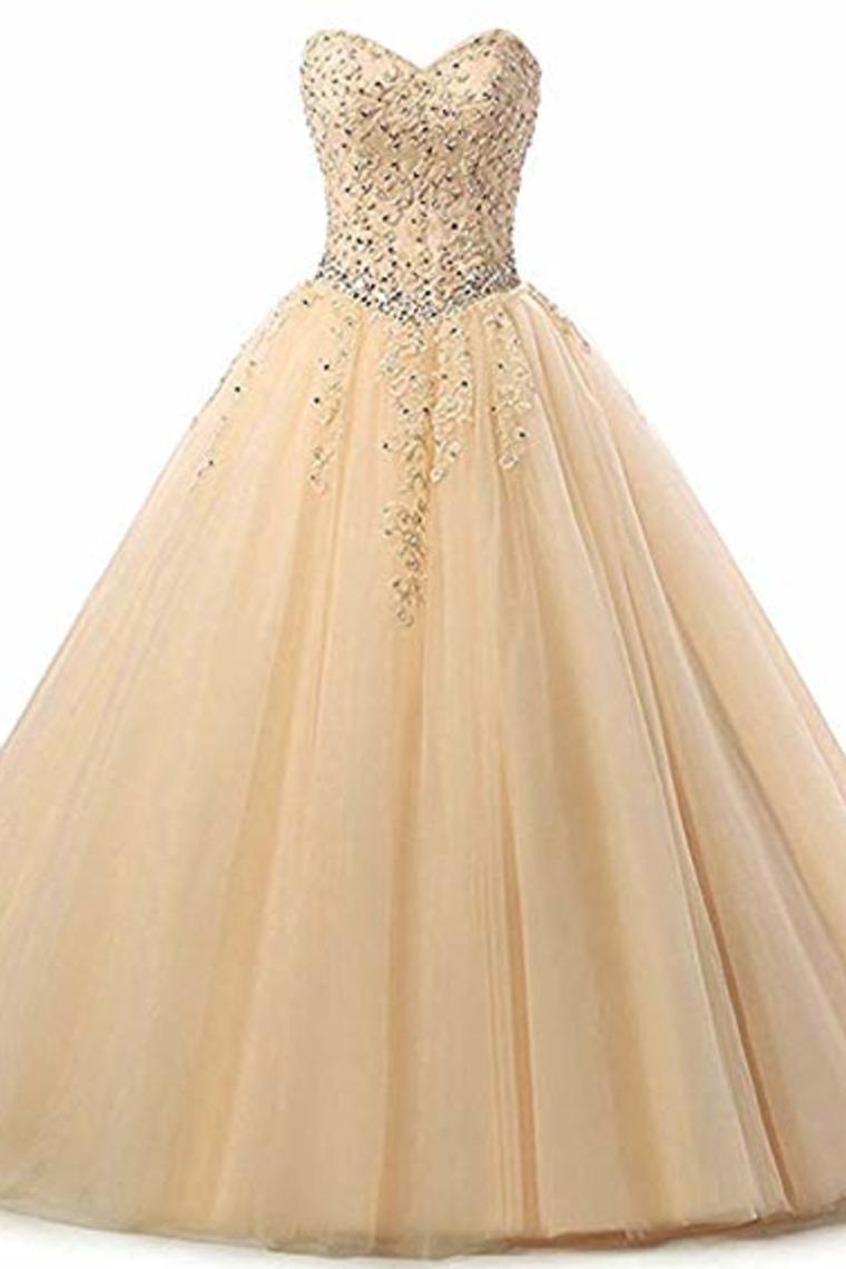 Tulle Beading Sweetheart Neck A Line Sleeveless Wedding Bridesmaid Long Evening Festive Party Dress