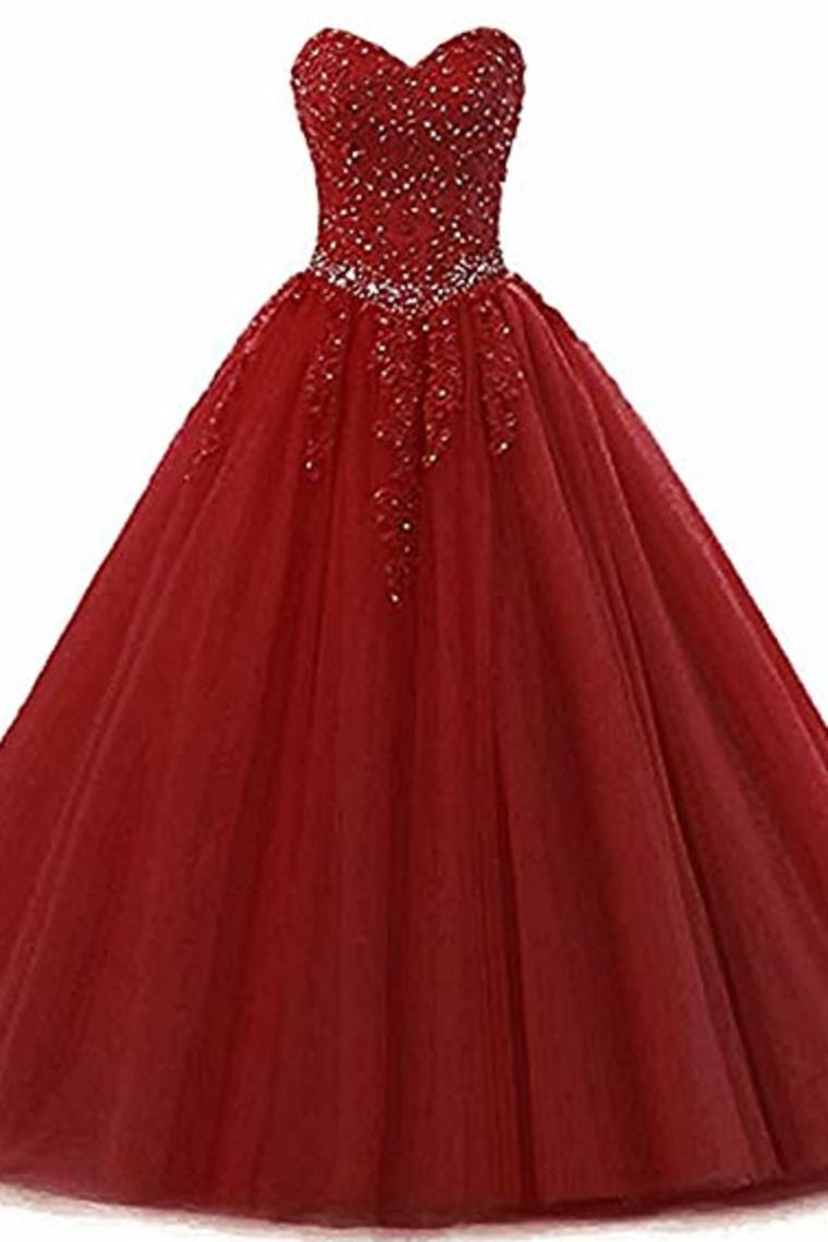 Tulle Beading Sweetheart Neck A Line Sleeveless Wedding Bridesmaid Long Evening Festive Party Dress