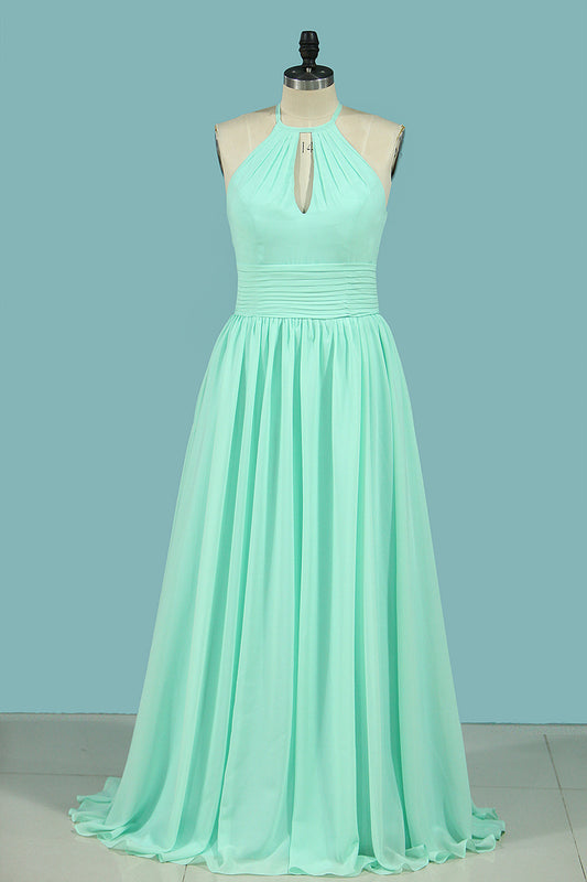 2024 Bridesmaid Dresses Scoop Chiffon With Ruffles Floor Length