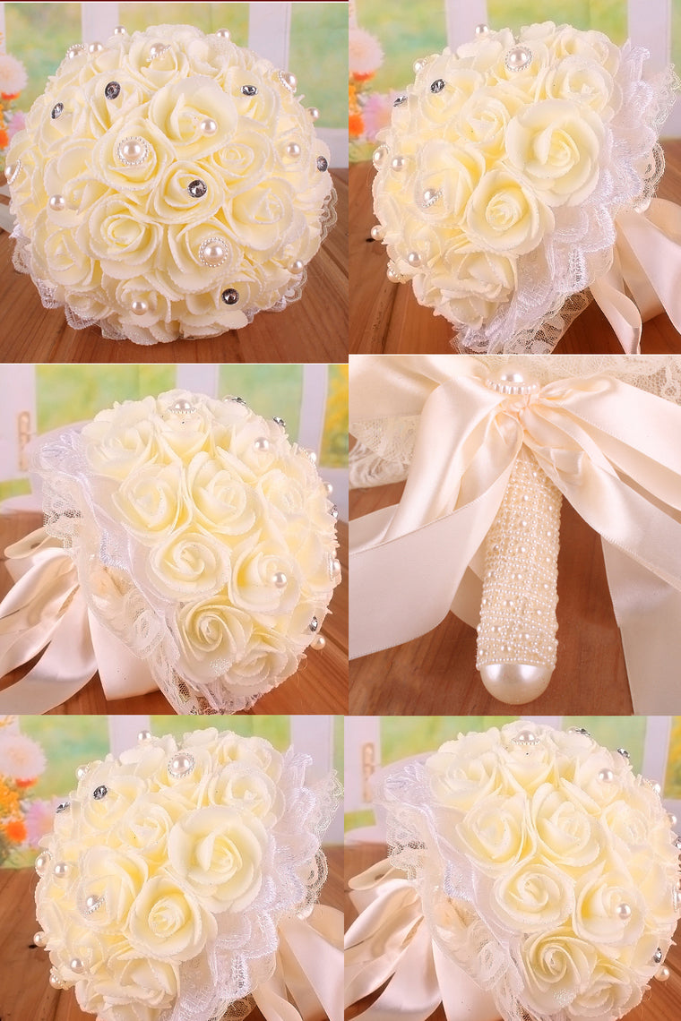 Nice Round Foam/Ribbon/Pearl Bridal Bouquets